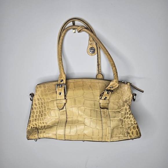 Dooney & Bourke Croc Embossed Leather Satchel Tan Beige Zip Top Shoulder Bag - Picture 2 of 4